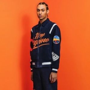 Atelier New Regime corduroy navy jacket with patchwork